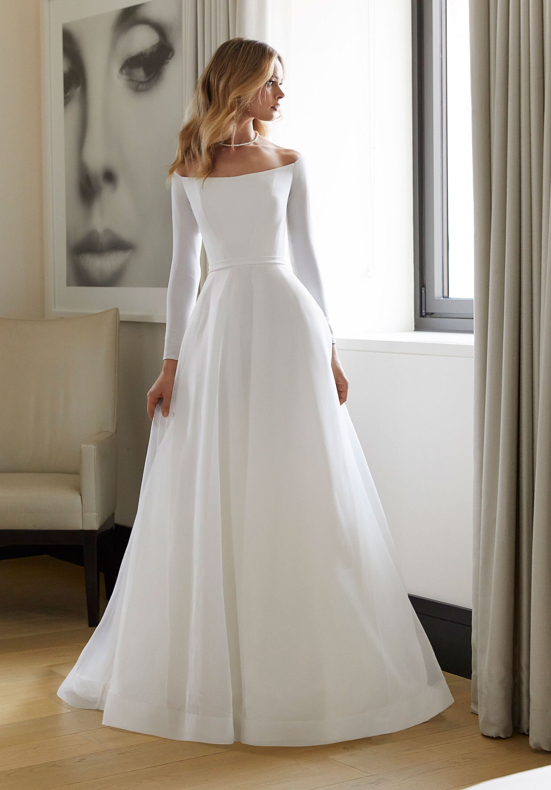Style DONNA: Square Neck Stretch Mikado A-Line Wedding Gown with Bow Detail