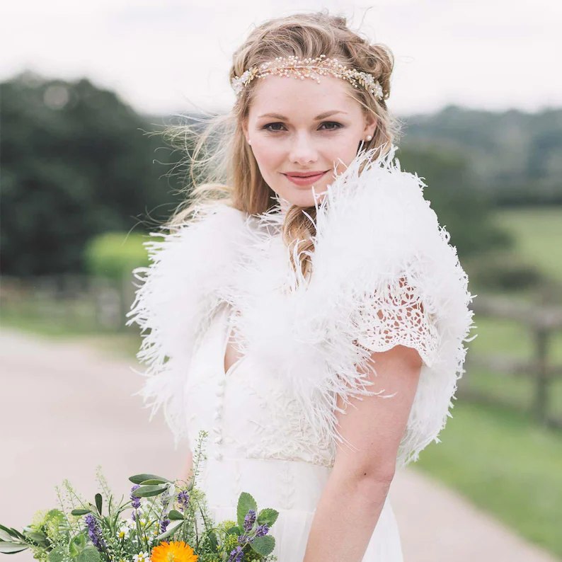 Blush Pink Ostrich Plume Feather Bridal Wedding Cape Couture