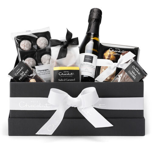 Chocolate and champagne hamper from Hotel Chocolat. Featured in the 8 Of The Best Engagement Gifts For Any Couple article.