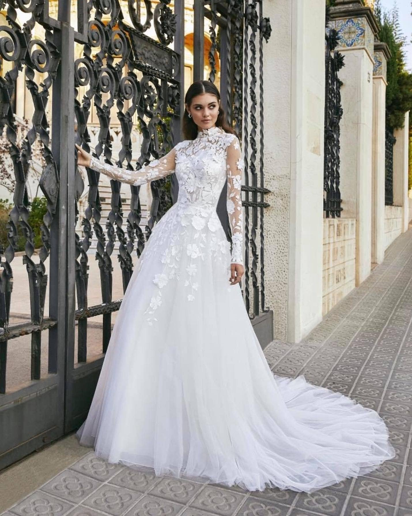 Princess White Lace Royal Train Winter Wedding Ballgown - VQ