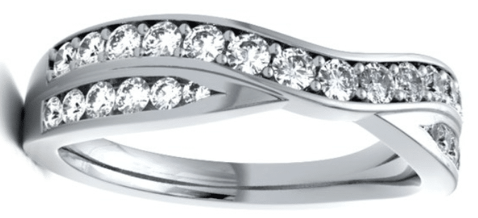 Entwined double row of diamonds on a wedding band.