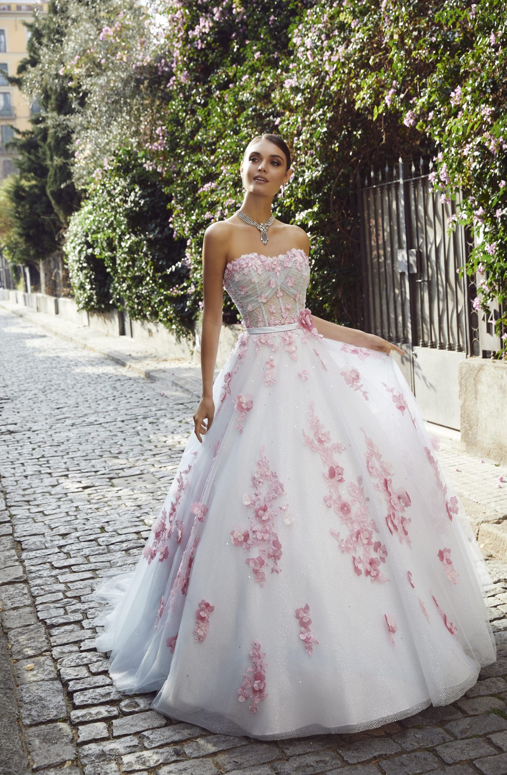 wedding dress and flowers