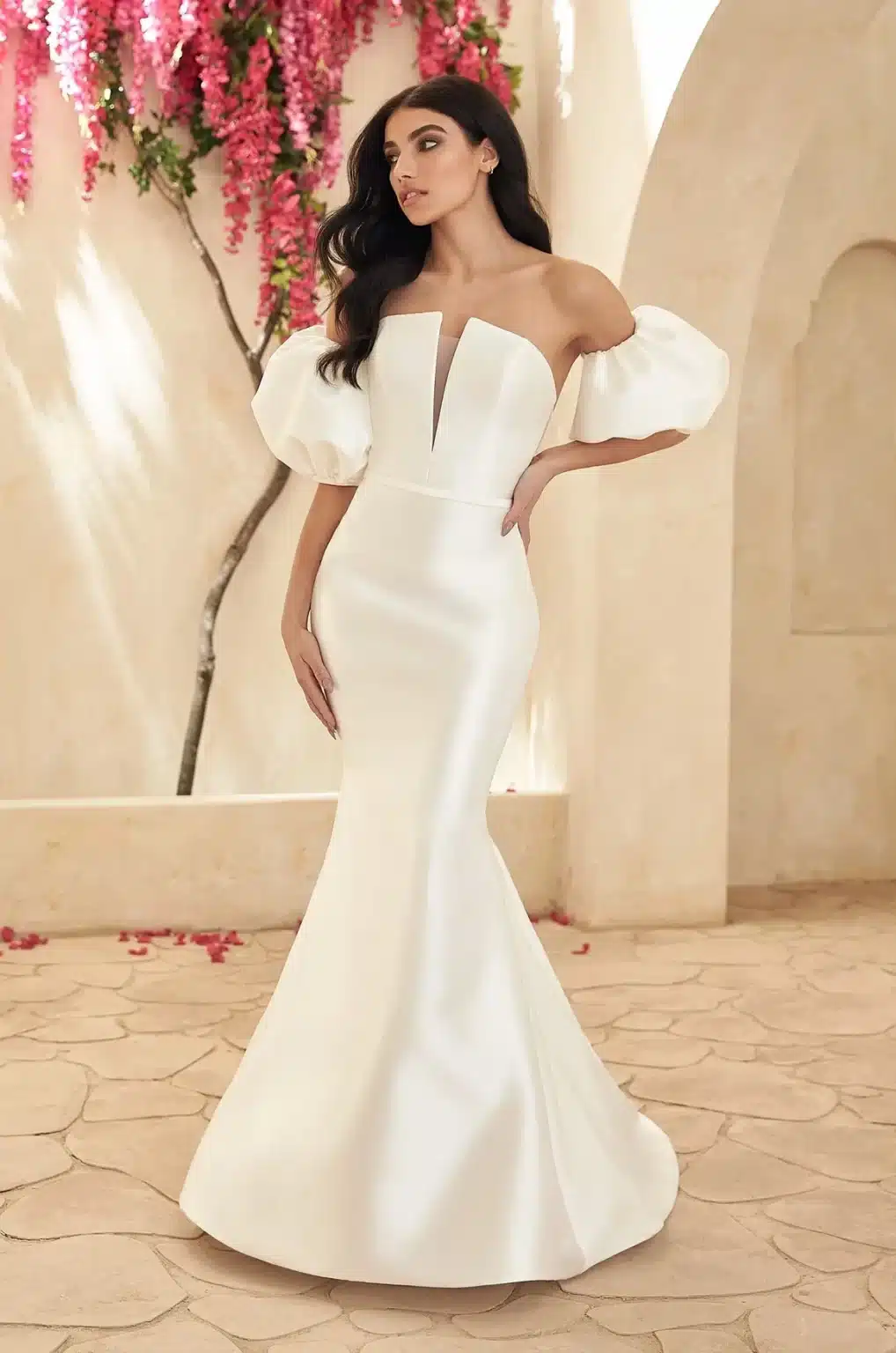 Long Sleeve Simple Ivory White Wedding Dresses with Ruffle Skirt AWD15 –  SheerGirl