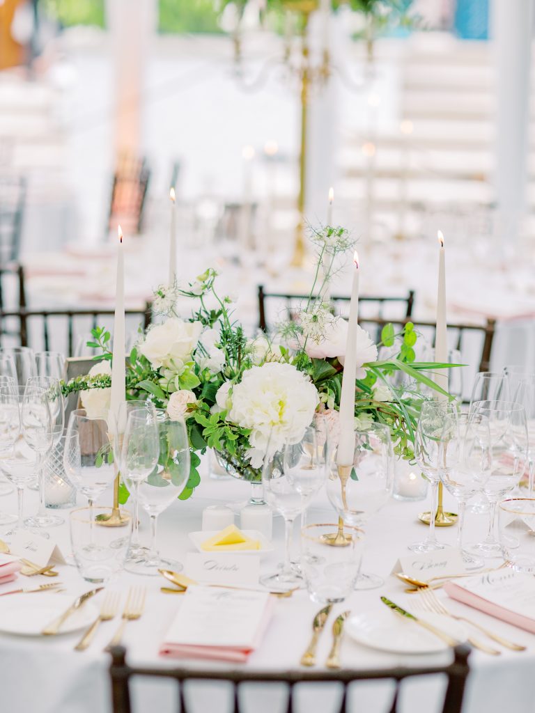 Wedding reception tablescape by Maria Reidy
