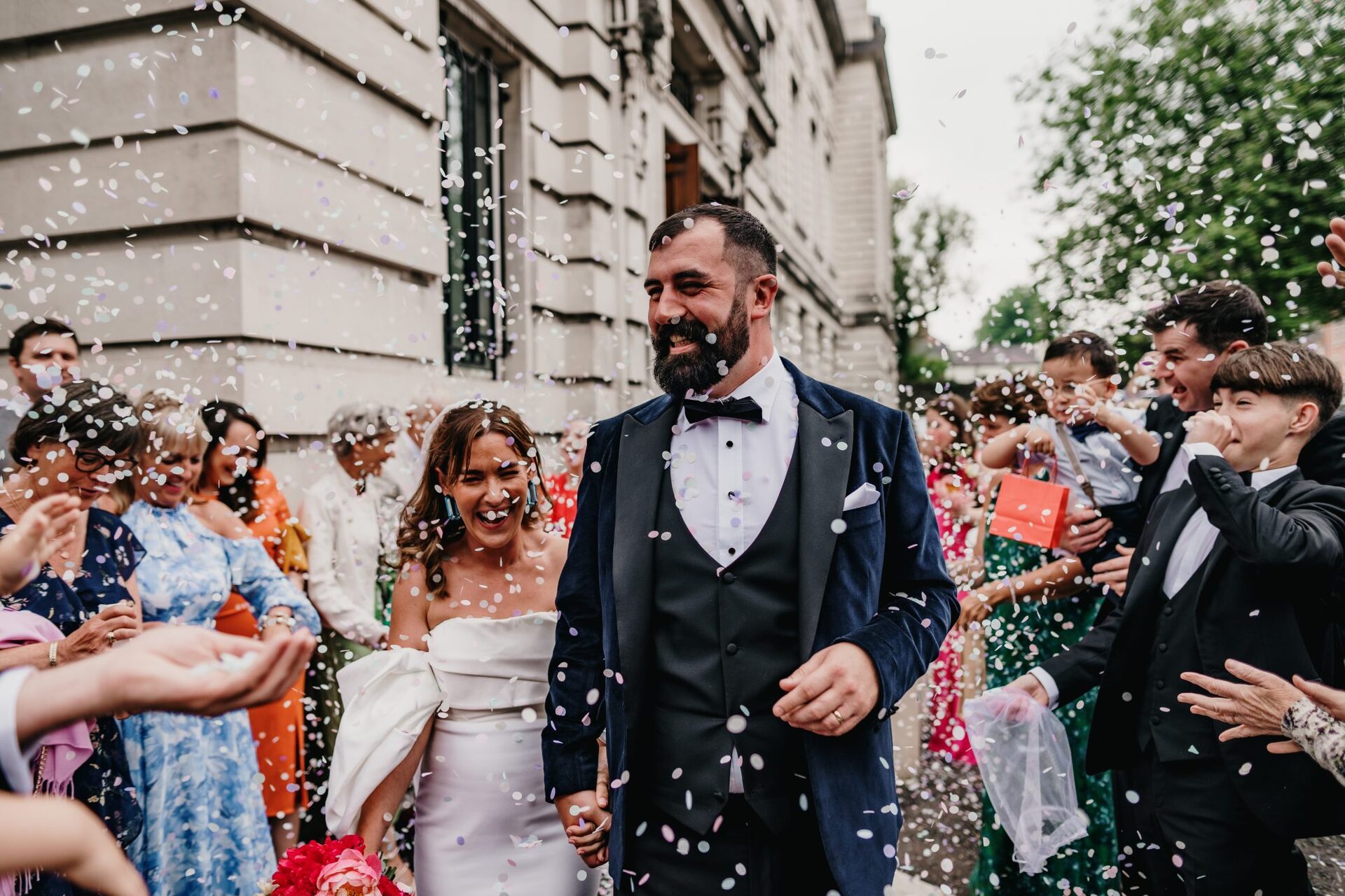 Jael and Greg covered in confetti
