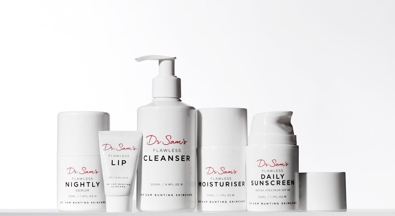 A selection of Dr Sam's skincare products