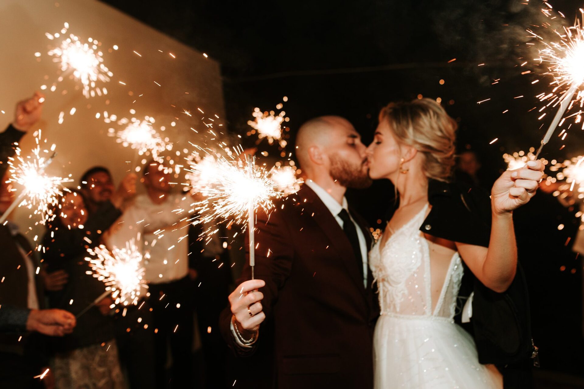 Bride and groom with sparklers