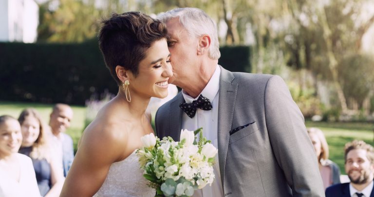 Father of the bride with his daughter on the wedding day