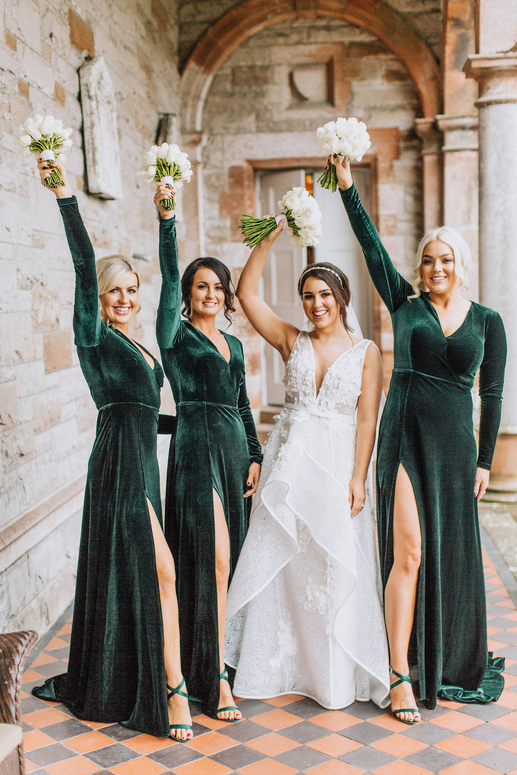 A bride and her bridesmaids on their wedding day