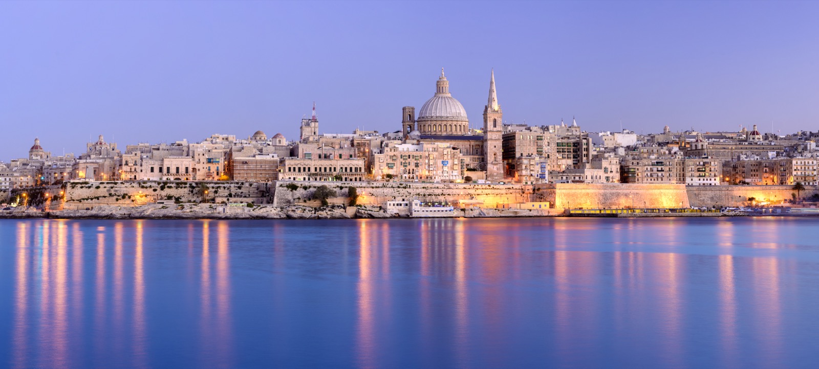 The harbour at Valetta, Malta at twilight.